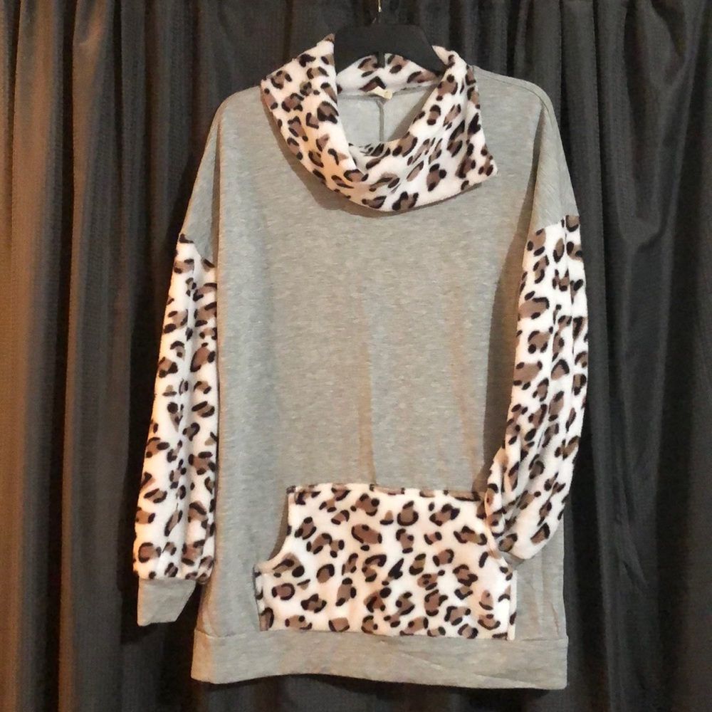 Pullover animal print cowl neck sweatshirt